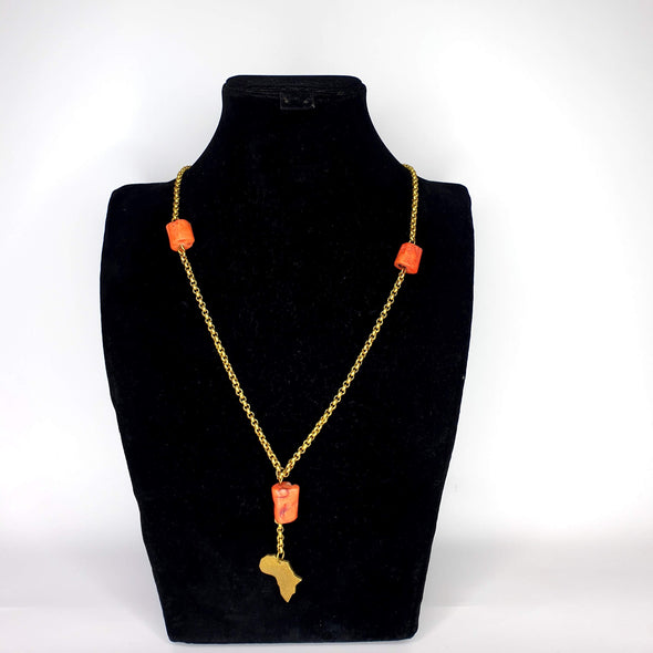 Brass Necklace with Coral Pendant