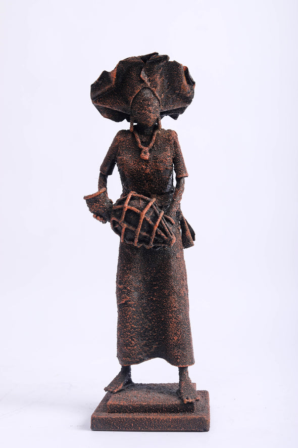 African Woman Playing Shereke Sculpture